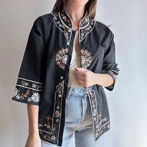 70s Boho Embroidered Button Down
